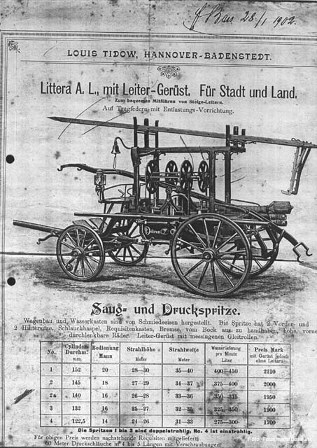 Feuerwehrspritze Fa. Louis Tidow, Hannover 1902